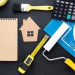 blue print house with tools empty notepad 23 2148393117