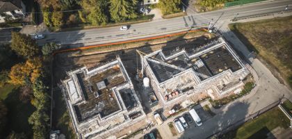 Vista dall'alto del cantiere del complesso residenziale di Canali RE